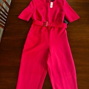 New York & Company Hot Pink Belted Jumpsuit